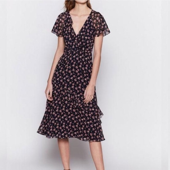 Joie 100% Silk Orita B Dress in "Midnight" Floral Black Pink Size 6 - Picture 1 of 15